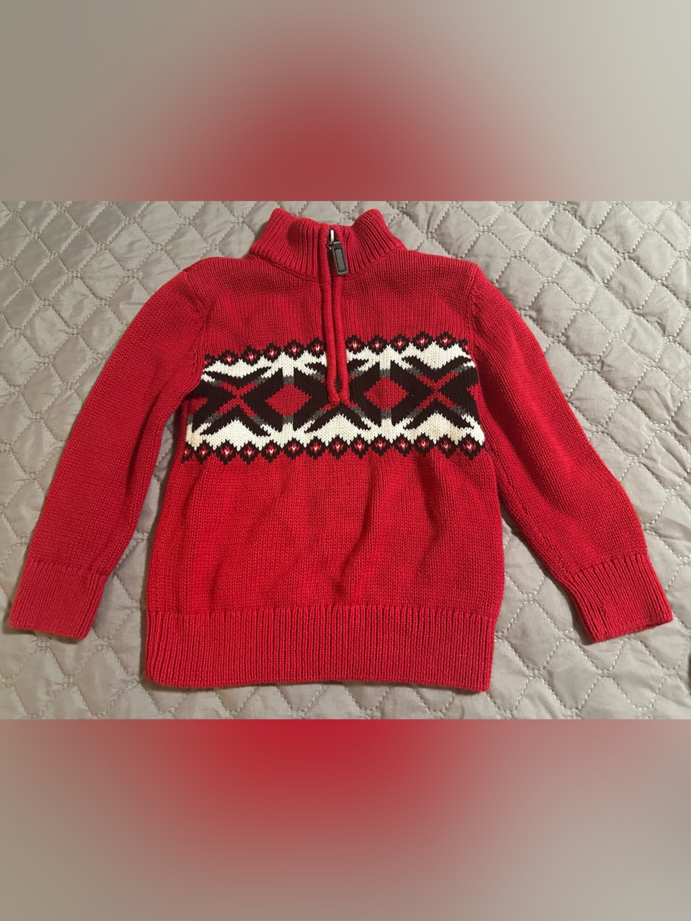 Boys Chaps Red Half-Zip Fair Isle 100% Cotton Sweater Size 4